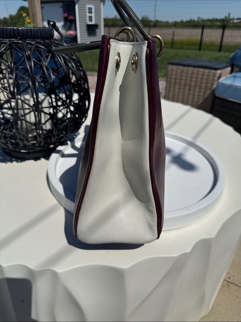 Dior Diorissimo Burgundy Leather Tote with Gray Handles - Picture 2 of 5